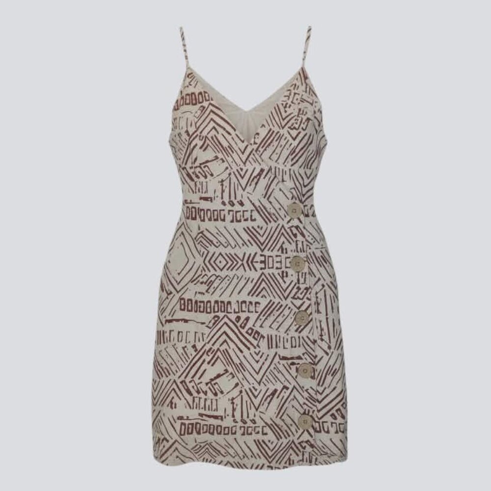 Forever 21 Contemporary Ivory Bodycon Linen Mini Dress Tribal Button Front XS